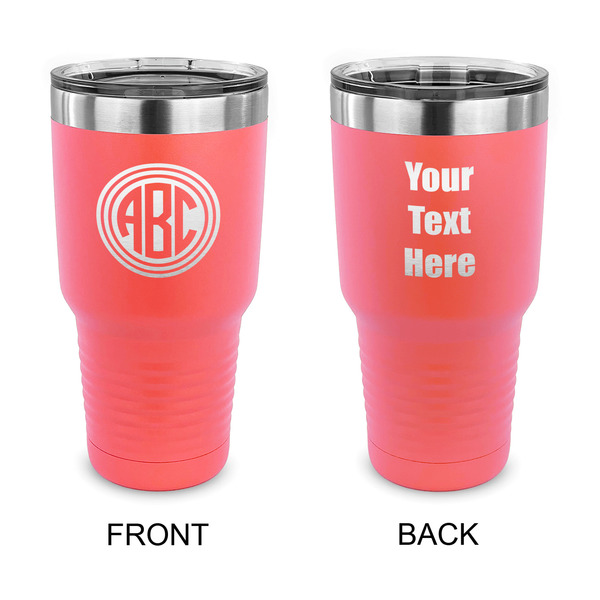 Custom Round Monogram 30 oz Stainless Steel Tumbler - Coral - Double-Sided (Personalized)