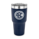 Round Monogram 30 oz Stainless Steel Tumbler - Navy - Single-Sided (Personalized)