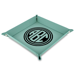 Round Monogram Faux Leather Valet Tray - 9" x 9"  - Teal (Personalized)