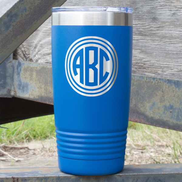 Custom Round Monogram 20 oz Stainless Steel Tumbler - Royal Blue - Double-Sided (Personalized)