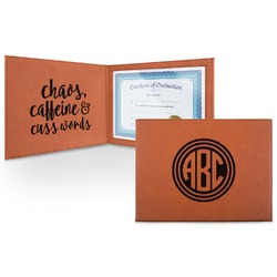Round Monogram Leatherette Certificate Holder - Front and Inside (Personalized)