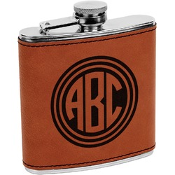 Round Monogram Leatherette Wrapped Stainless Steel Flask (Personalized)
