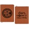 Round Monogram Cognac Leatherette Zipper Portfolios with Notepad - Double Sided - Apvl