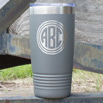 Round Monogram 20 oz Stainless Steel Tumbler - Grey - Double-Sided (Personalized)