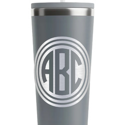 Round Monogram RTIC Everyday Tumbler with Straw - 28oz - Grey - Single-Sided (Personalized)