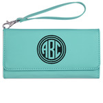 Round Monogram Ladies Leatherette Wallet - Laser Engraved - Teal (Personalized)