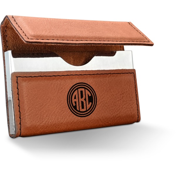 Custom Round Monogram Leatherette Business Card Holder - Double-Sided (Personalized)