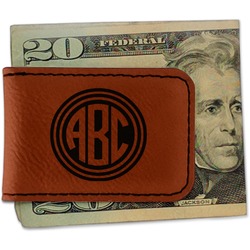 Round Monogram Leatherette Magnetic Money Clip - Single-Sided (Personalized)