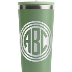 Round Monogram RTIC Everyday Tumbler with Straw - 28oz - Light Green - Single-Sided (Personalized)