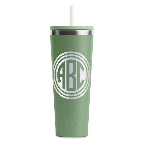Custom Round Monogram RTIC Everyday Tumbler with Straw - 28oz - Light Green - Double-Sided (Personalized)