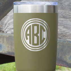 Round Monogram 20 oz Stainless Steel Tumbler - Olive - Double-Sided (Personalized)
