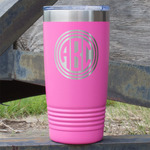 Round Monogram 20 oz Stainless Steel Tumbler - Pink - Double-Sided (Personalized)