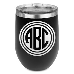 Round Monogram Stemless Stainless Steel Wine Tumbler - Black - Single-Sided (Personalized)