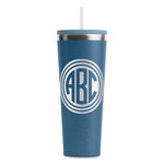 Round Monogram RTIC Everyday Tumbler with Straw - 28oz - Steel Blue - Double-Sided (Personalized)