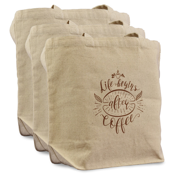 Custom Coffee Lover Reusable Cotton Grocery Bags - Set of 3