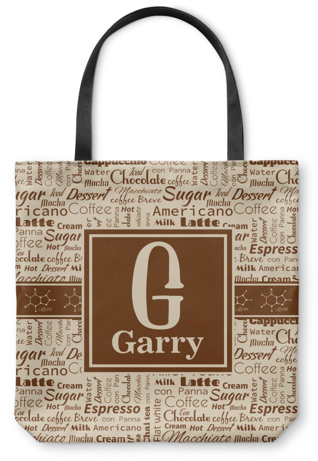 Personalised Monogram Tote Bag Canvas Customised Beige Brown 