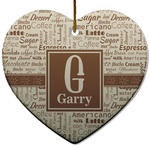 Coffee Lover Heart Ceramic Ornament w/ Name and Initial