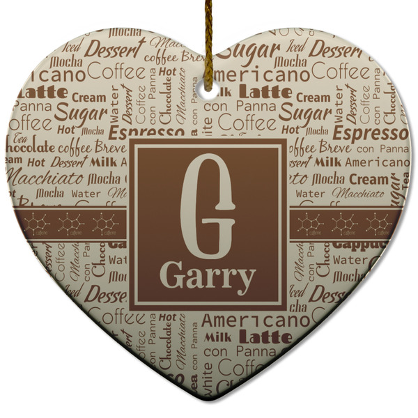 Custom Coffee Lover Heart Ceramic Ornament w/ Name and Initial