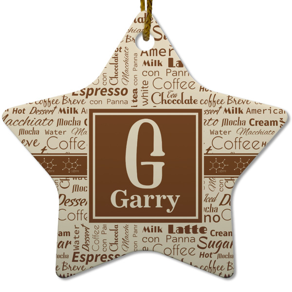 Custom Coffee Lover Star Ceramic Ornament w/ Name and Initial