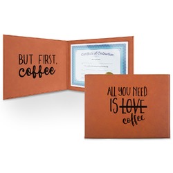 Coffee Lover Leatherette Certificate Holder - Front and Inside