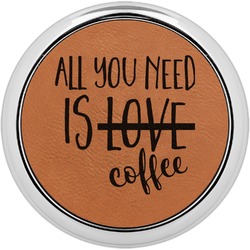 Coffee Lover Leatherette Round Coaster w/ Silver Edge