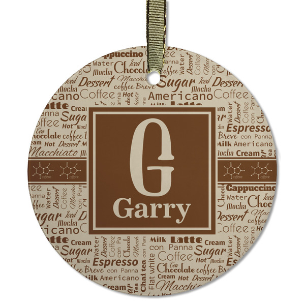 Custom Coffee Lover Flat Glass Ornament - Round w/ Name and Initial