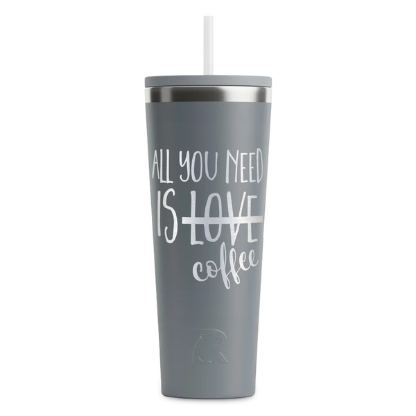 Custom Coffee Lover RTIC Everyday Tumbler with Straw - 28oz - Grey - Double-Sided (Personalized)