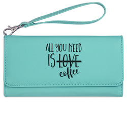 Coffee Lover Ladies Leatherette Wallet - Laser Engraved- Teal