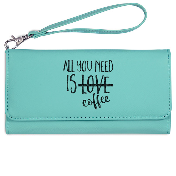 Custom Coffee Lover Ladies Leatherette Wallet - Laser Engraved- Teal