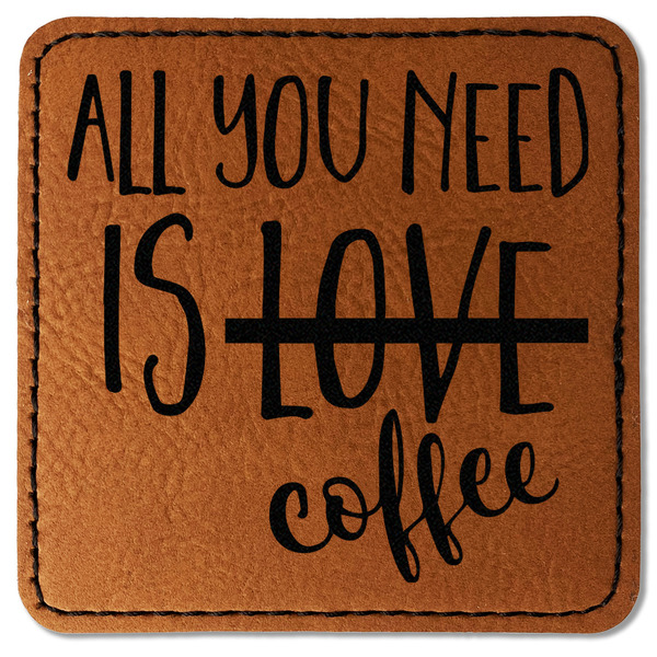 Custom Coffee Lover Faux Leather Iron On Patch - Square