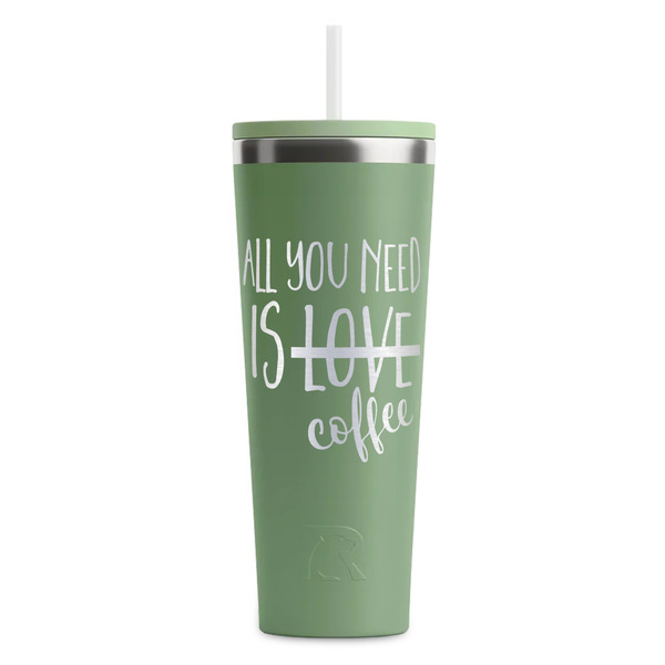 Custom Coffee Lover RTIC Everyday Tumbler with Straw - 28oz - Light Green - Single-Sided