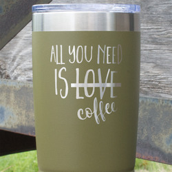 Coffee Lover 20 oz Stainless Steel Tumbler - Olive - Double Sided (Personalized)