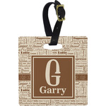 Coffee Lover Plastic Luggage Tag - Square w/ Name and Initial