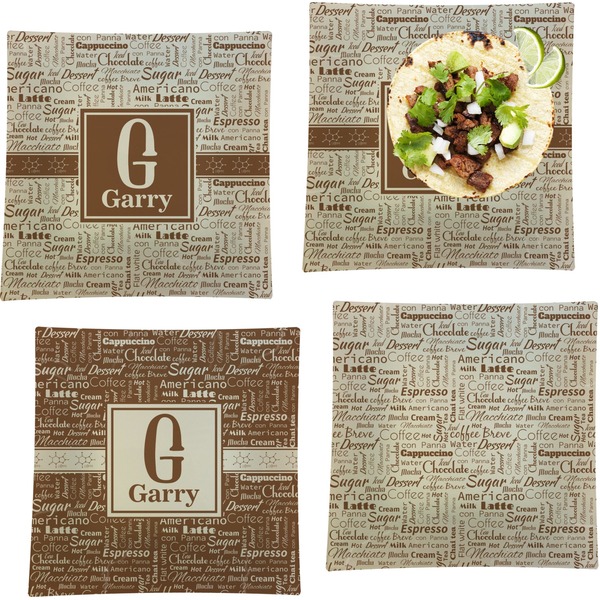 Custom Coffee Lover Set of 4 Glass Square Lunch / Dinner Plate 9.5" (Personalized)