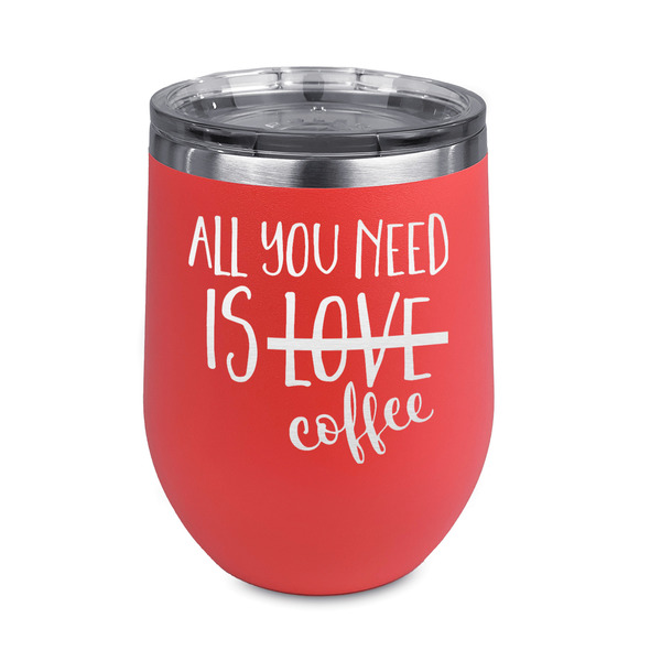 Custom Coffee Lover Stemless Stainless Steel Wine Tumbler - Coral - Double Sided