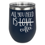 Coffee Lover Stemless Stainless Steel Wine Tumbler - Navy - Double Sided