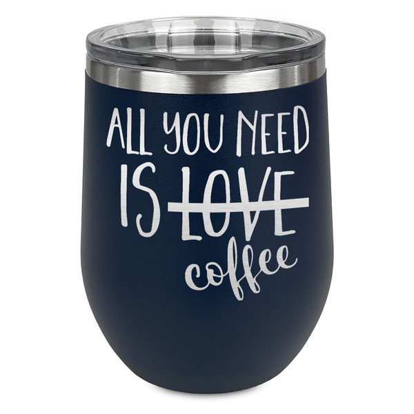 Custom Coffee Lover Stemless Stainless Steel Wine Tumbler - Navy - Double Sided