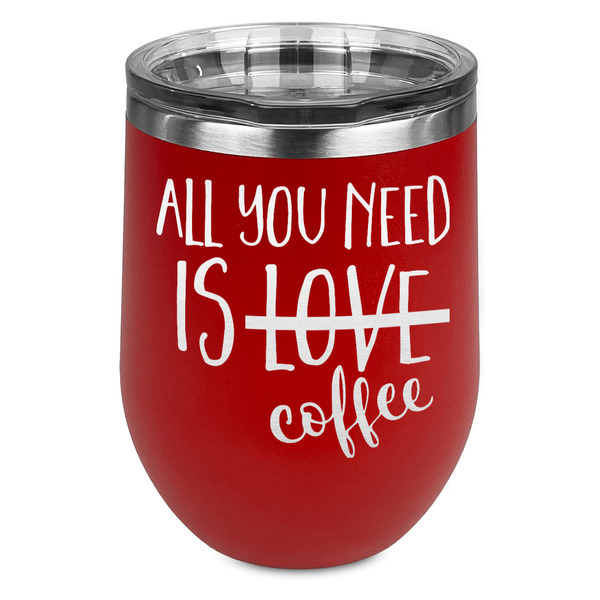 Custom Coffee Lover Stemless Stainless Steel Wine Tumbler - Red - Double Sided