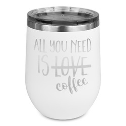 Coffee Lover Stemless Stainless Steel Wine Tumbler - White - Double Sided