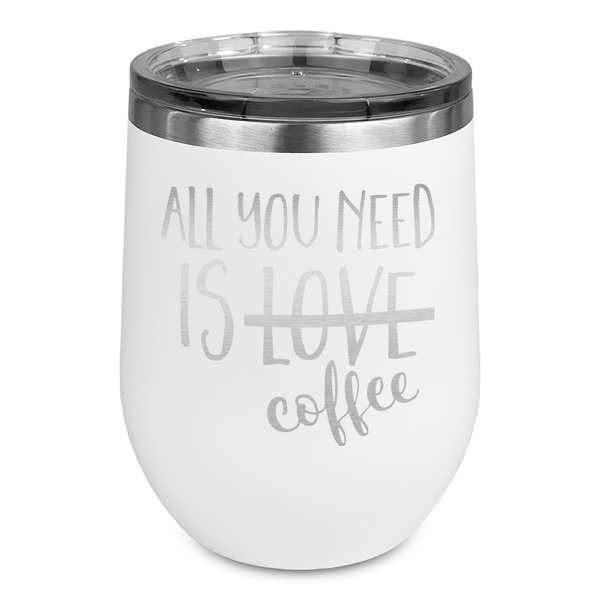 Custom Coffee Lover Stemless Stainless Steel Wine Tumbler - White - Double Sided