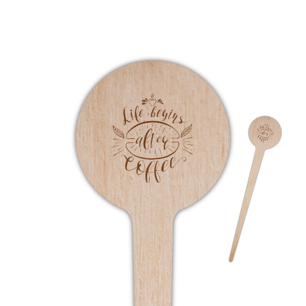 Custom Coffee Lover 4" Round Wooden Food Picks - Single Sided