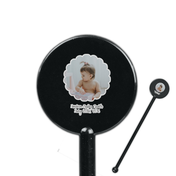 Custom Baby Girl Photo 5.5" Round Plastic Stir Sticks - Black - Single Sided