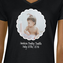 Baby Girl Photo Women's V-Neck T-Shirt - Black - Small