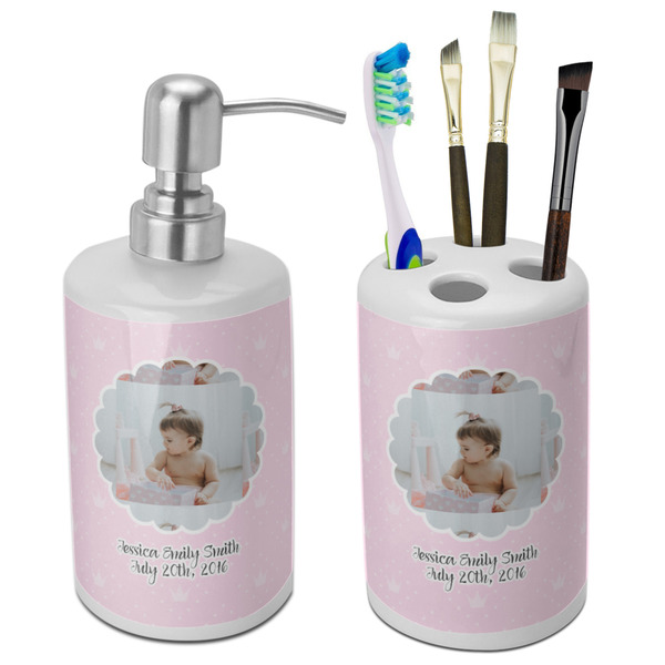 Custom Baby Girl Photo Ceramic Bathroom Accessories Set