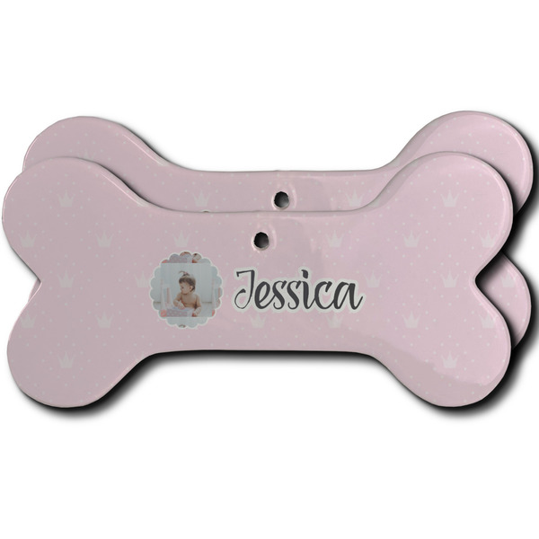 Custom Baby Girl Photo Ceramic Dog Ornament - Front & Back