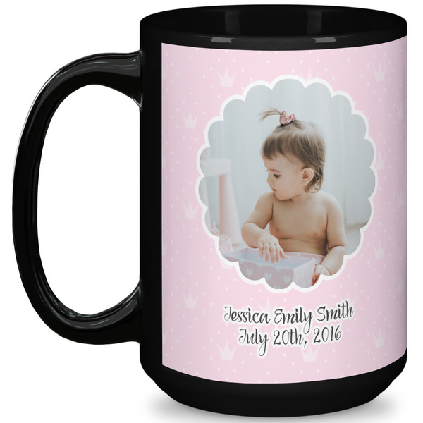 Custom Baby Girl Photo 15 Oz Coffee Mug - Black