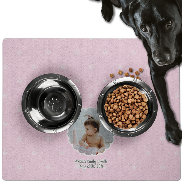 Custom Baby Girl Photo Dog Food Mat - Large