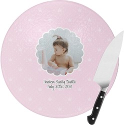 Baby Girl Photo Round Glass Cutting Board - Medium (Personalized)