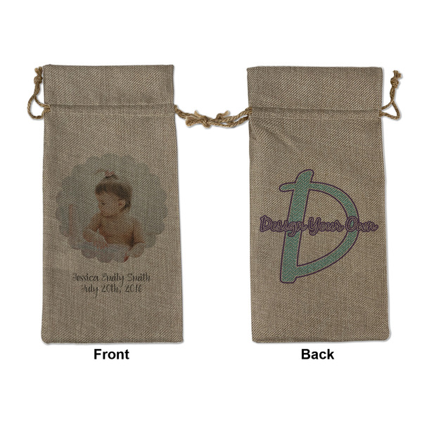 Custom Baby Girl Photo Large Burlap Gift Bag - Front & Back