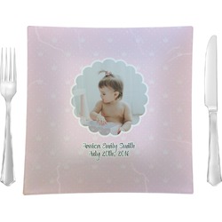 Baby Girl Photo 9.5" Glass Square Lunch / Dinner Plate- Single or Set of 4 (Personalized)